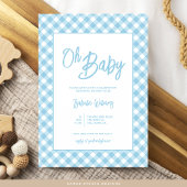 Uitnodiging voor het Blue Gingham Baby shower