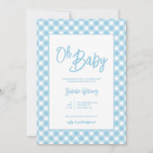 Uitnodiging voor het Blue Gingham Baby shower (Voorkant)
