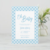 Uitnodiging voor het Blue Gingham Baby shower (Staand voorkant)