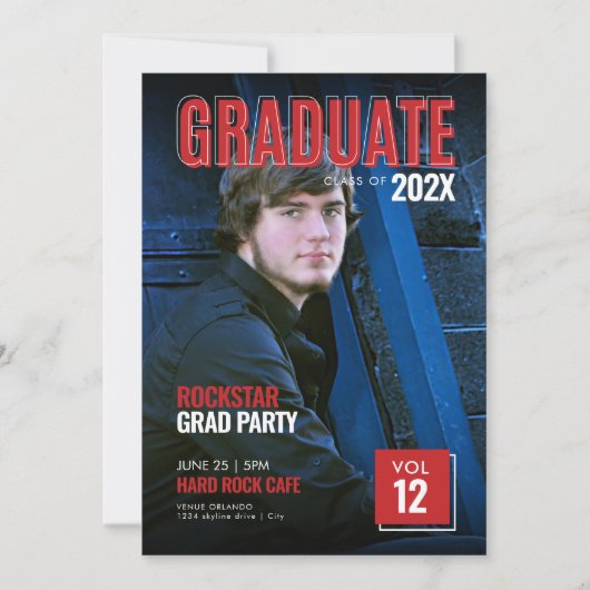 Uitnodiging voor het Bold Red Magazine Cover Grad- (Voorkant)