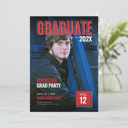 Uitnodiging voor het Bold Red Magazine Cover Grad- (Staand voorkant)