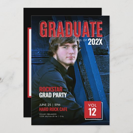 Uitnodiging voor het Bold Red Magazine Cover Grad- (Voorkant / Achterkant)