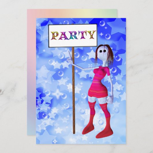 Uitnodiging voor het bord van het verjaardagsfeest (Voorkant / Achterkant)