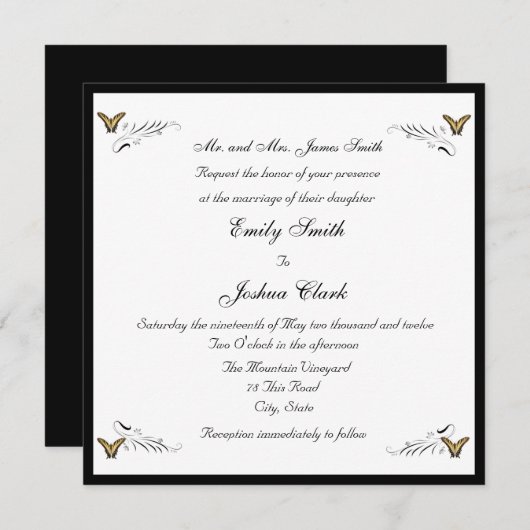 Uitnodiging voor het bruiloft van Butterflies en S (Voorkant / Achterkant)