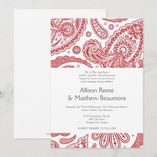 Uitnodiging voor het bruiloft van Indische Paisley (Voorkant / Achterkant)