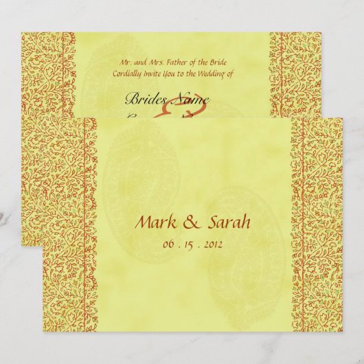 Uitnodiging voor het bruiloft van Indische Paisley (Voorkant / Achterkant)