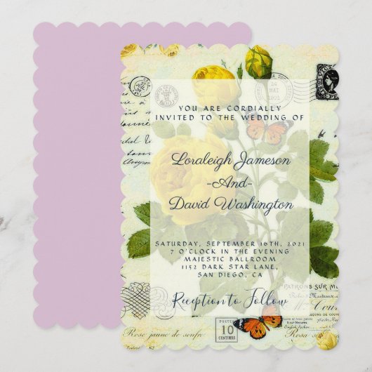 uitnodiging voor het bruiloft van rozen (Voorkant / Achterkant)