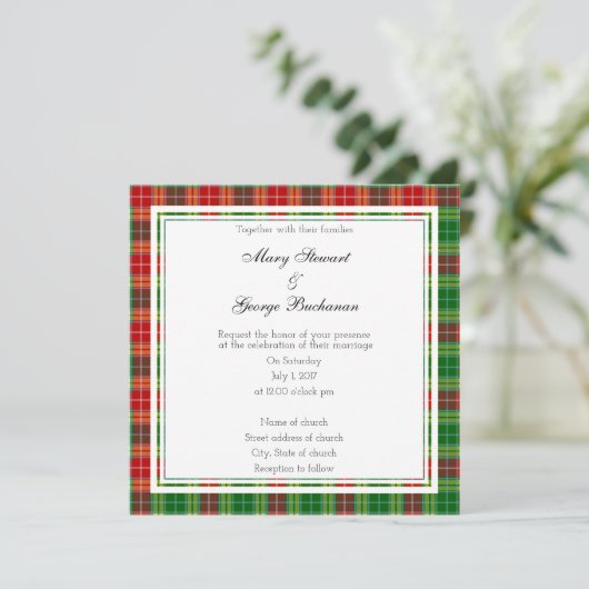 Uitnodiging voor het Buchanan Scottish Wedding Squ (Staand voorkant)