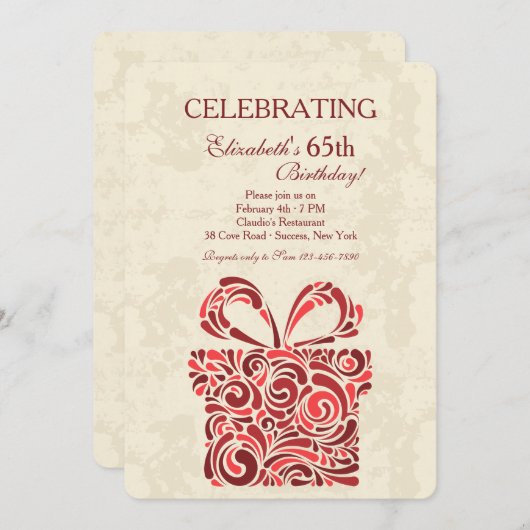 Uitnodiging voor het Cadeau verjaardagsfeest (Voorkant / Achterkant)