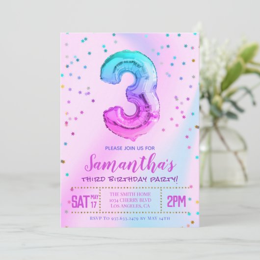 Uitnodiging voor het derde verjaardagsfeest van de (Staand voorkant)