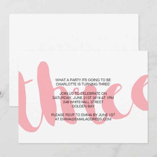 Uitnodiging voor het derde verjaardagsfeest van ee (Voorkant / Achterkant)