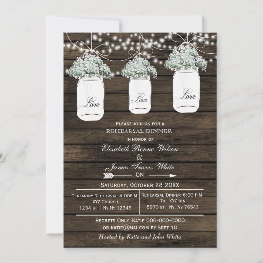 Uitnodiging voor het diner van Barnwood Mason Jars (Voorkant)