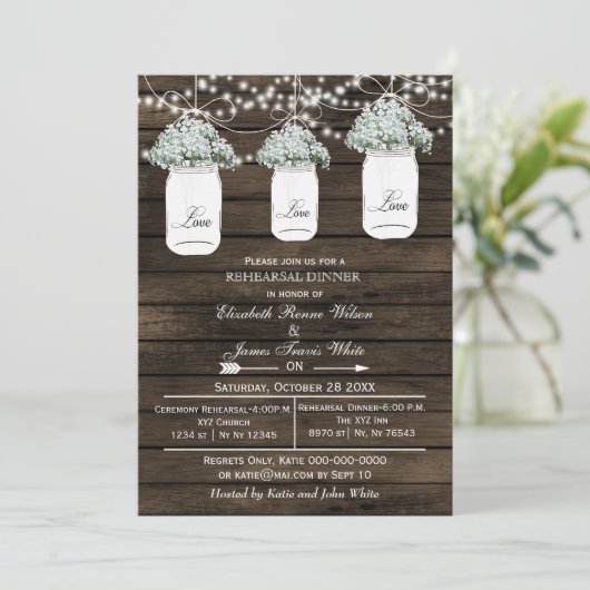 Uitnodiging voor het diner van Barnwood Mason Jars (Staand voorkant)