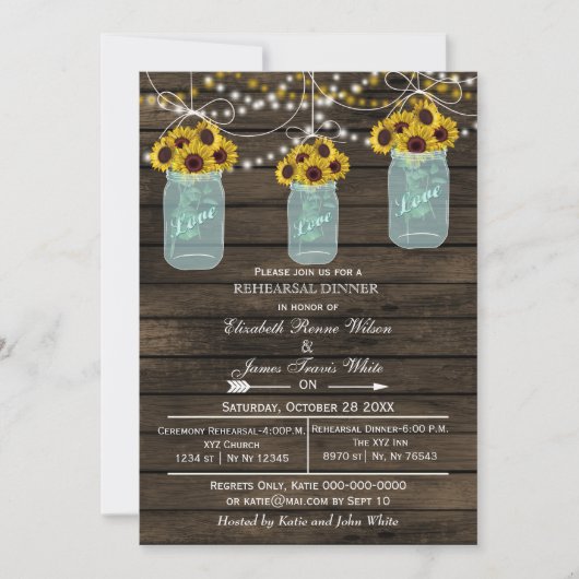 Uitnodiging voor het diner van Barnwood Mason Jars (Voorkant)