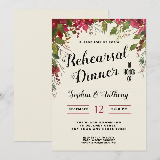 Uitnodiging voor het diner van de kerst-bruiloft (Voorkant / Achterkant)