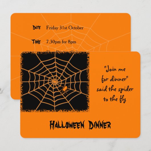 Uitnodiging voor het diner van de oranje spin Hall (Voorkant / Achterkant)