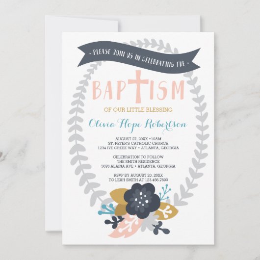 Uitnodiging voor het Doopsel, Bloemen, Hedendaagse (Voorkant)