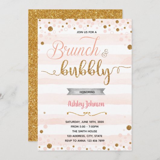 Uitnodiging voor het douchen van Brunch en bubbly  (Voorkant / Achterkant)