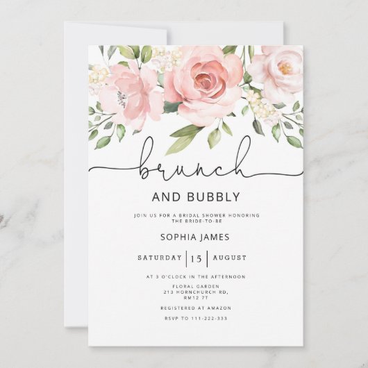 Uitnodiging voor het douchen van Brunch en bubbly  (Voorkant)