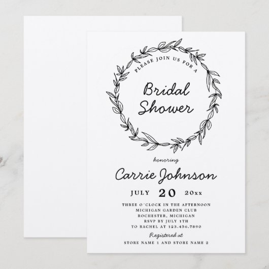 Uitnodiging voor het douchen van de grote bridale (Voorkant / Achterkant)