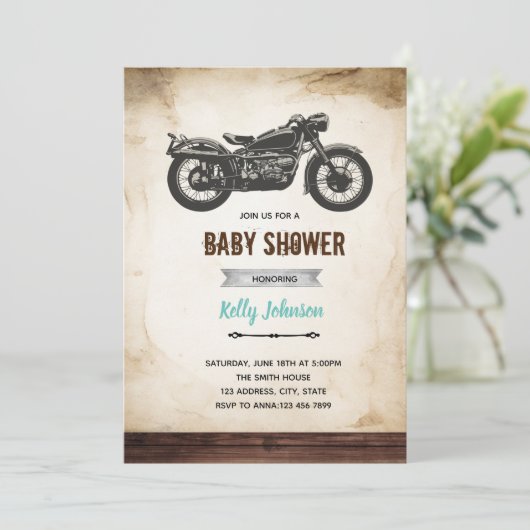  uitnodiging voor het douchen van motorfietsen (Staand voorkant)