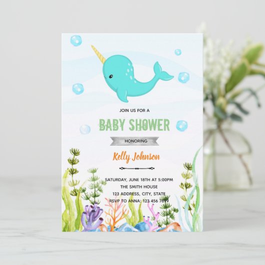 Uitnodiging voor het douchen van Narwhal (Staand voorkant)