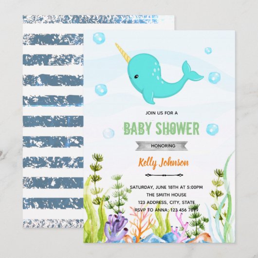 Uitnodiging voor het douchen van Narwhal (Voorkant / Achterkant)