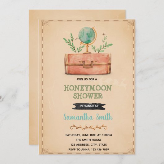 Uitnodiging voor het douchen van reishuwelijksreis (Voorkant / Achterkant)