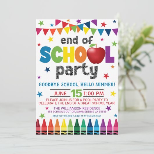 Uitnodiging voor het einde van het schoolfeest, zo (Staand voorkant)