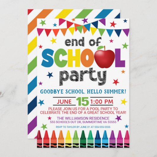 Uitnodiging voor het einde van het schoolfeest, zo (Voorkant / Achterkant)