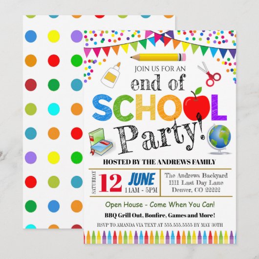 Uitnodiging voor het eindejaarsfeest van school (Voorkant / Achterkant)