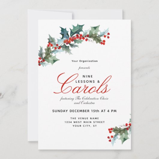 Uitnodiging voor het 'Elegant Lessons and Carols' (Voorkant)