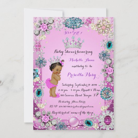 Uitnodiging voor het Etnisch Prinses Baby shower,  (Voorkant)