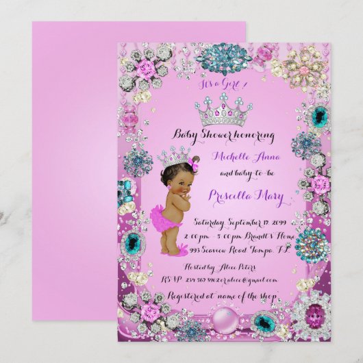 Uitnodiging voor het Etnisch Prinses Baby shower,  (Voorkant / Achterkant)