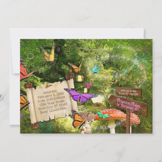 Uitnodiging voor het feest van de Vlinderprinses (Voorkant)