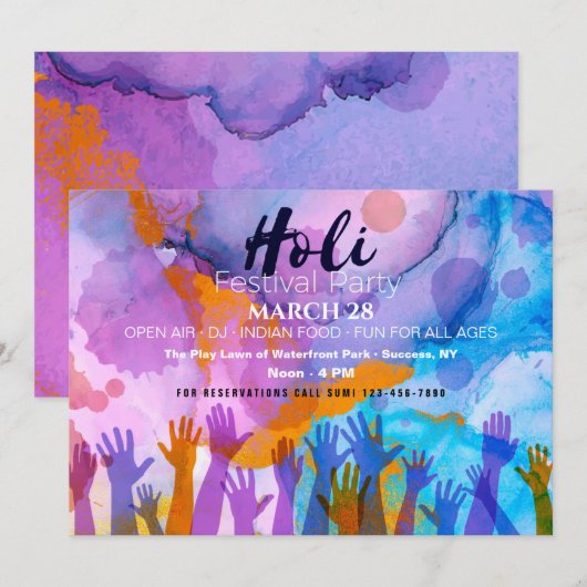 Uitnodiging voor het festival van Holi (Voorkant / Achterkant)