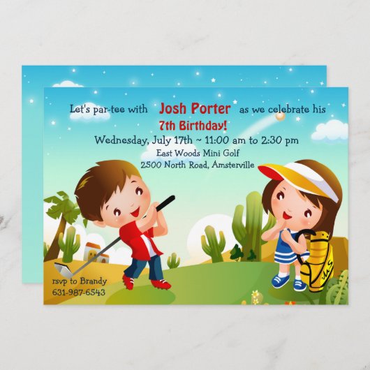 Uitnodiging voor het Golf van kinderen (Voorkant / Achterkant)