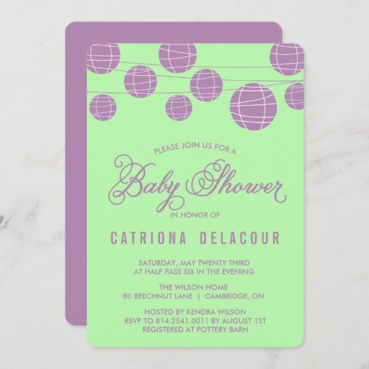 Uitnodiging voor het groene Baby shower van lila p (Voorkant / Achterkant)