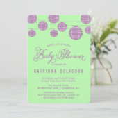 Uitnodiging voor het groene Baby shower van lila p (Staand voorkant)