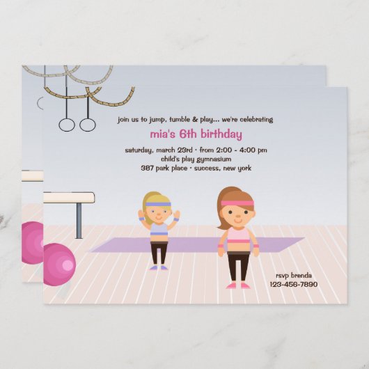 Uitnodiging voor het gym verjaardagsfeest (Voorkant / Achterkant)