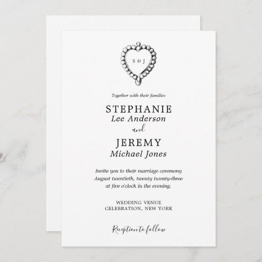 uitnodiging voor het hart, zwart en wit (Voorkant / Achterkant)