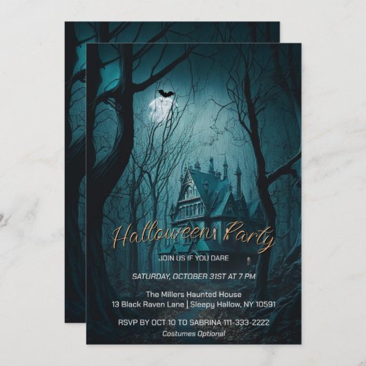Uitnodiging voor het Haunting Halloween Party (Voorkant / Achterkant)