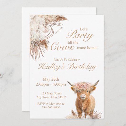 Uitnodiging voor het Heilige Koe Highland Koe Fees (Voorkant / Achterkant)