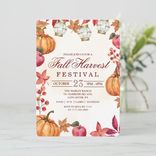 Uitnodiging voor het Herfst Oogstfeest Feest (Staand voorkant)