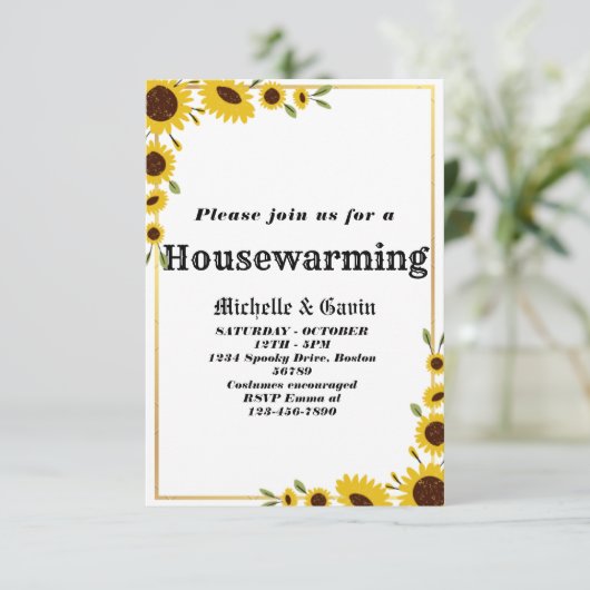 Uitnodiging voor het huisfeest van de zonnebloem (Staand voorkant)