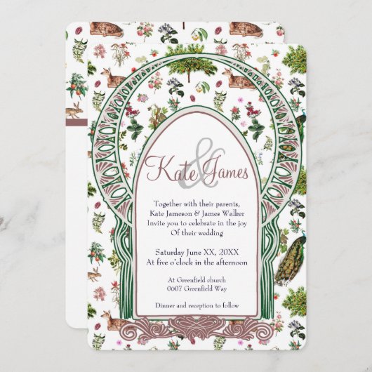 uitnodiging voor het huwelijk in flora en fauna (Voorkant / Achterkant)