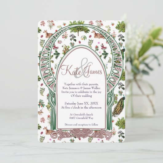 uitnodiging voor het huwelijk in flora en fauna (Staand voorkant)