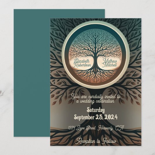 Uitnodiging voor het huwelijk | Levensboom (Voorkant / Achterkant)