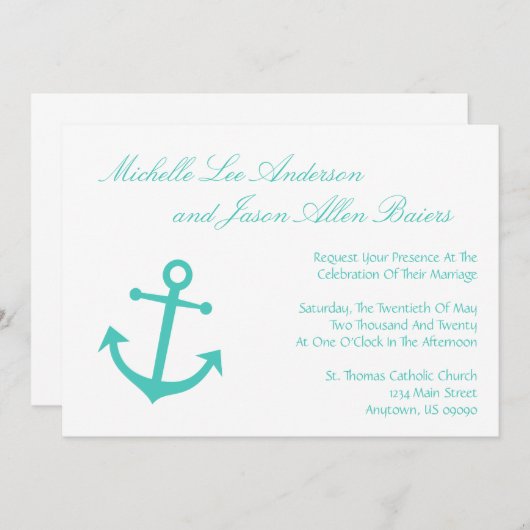 Uitnodiging voor het huwelijk met een anchor (Blau (Voorkant / Achterkant)