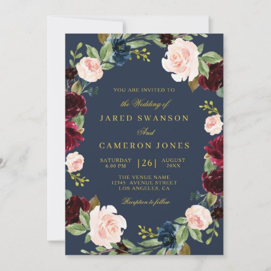 uitnodiging voor het huwelijk met elegant floral b (Voorkant)